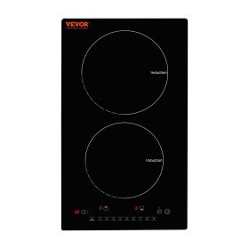 VEVOR Electric Cooktop, 2 Burners, 12'' Induction Stove Top, Built-in Magnetic Cooktop 1800W, 9 Heating Level Multifunctional Burner, LED Touch Screen